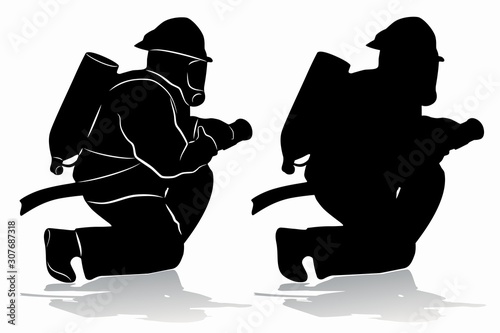 silhouette of a fireman, vector drawing