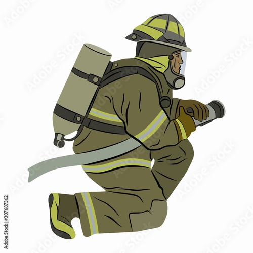 illustration of a fireman, vector drawing