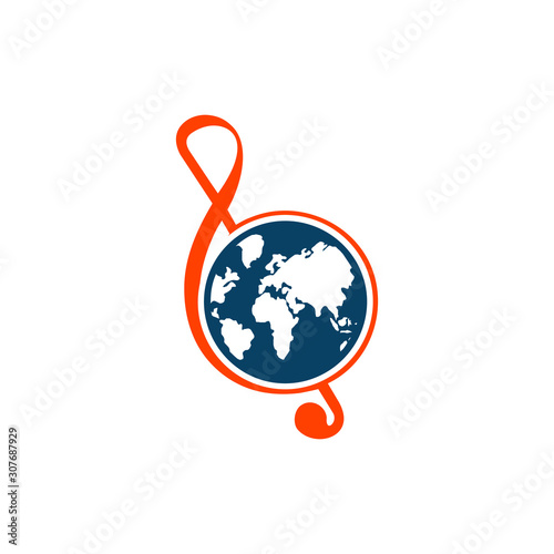 Music note sign with map of the world