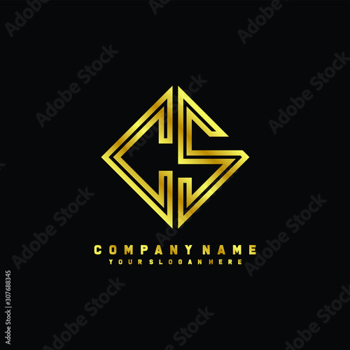 CS initial letter luxury gold line logo