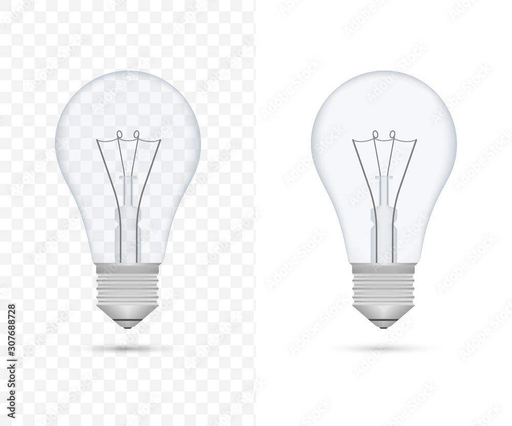 Realistic transparent light bulb. lamp, incandescent bulb. Vector stock illustration. Realistic transparent light bulb. lamp, incandescent bulb. Vector stock illustration.