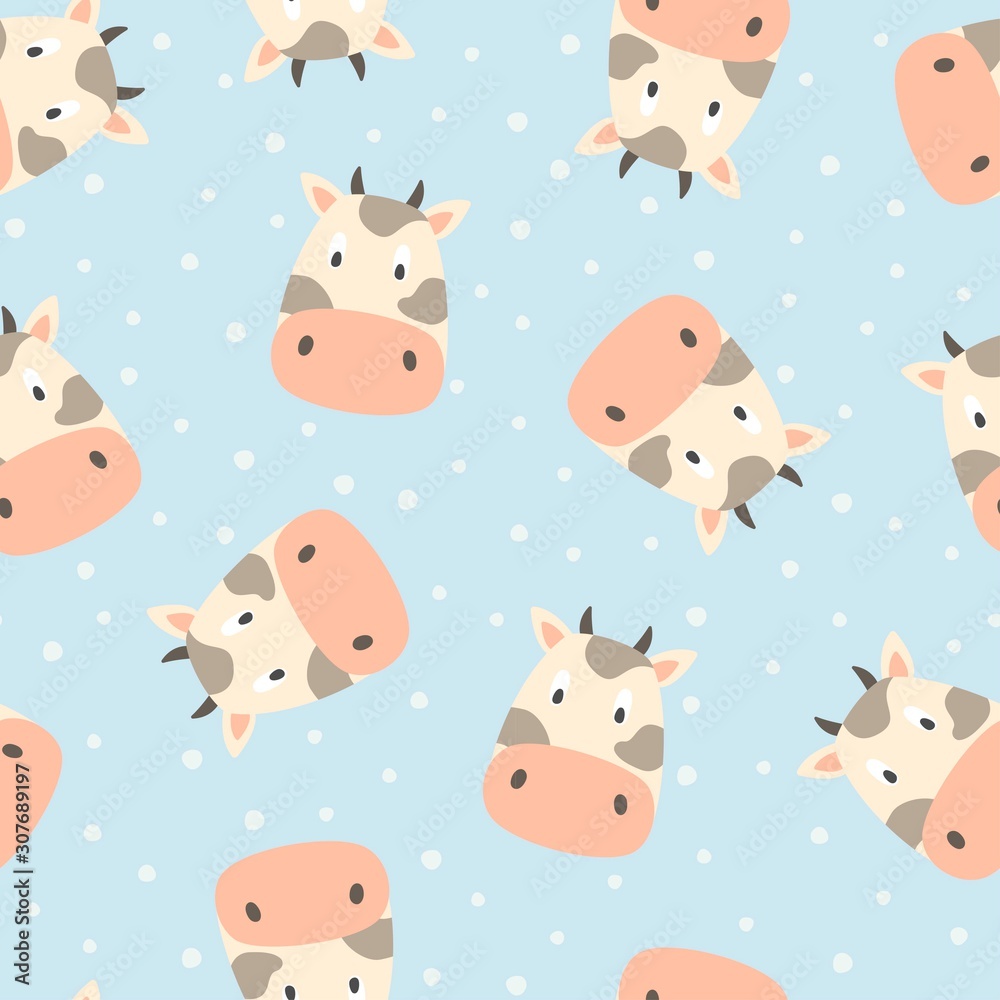 Cow vector seamless pattern. Farm background.
