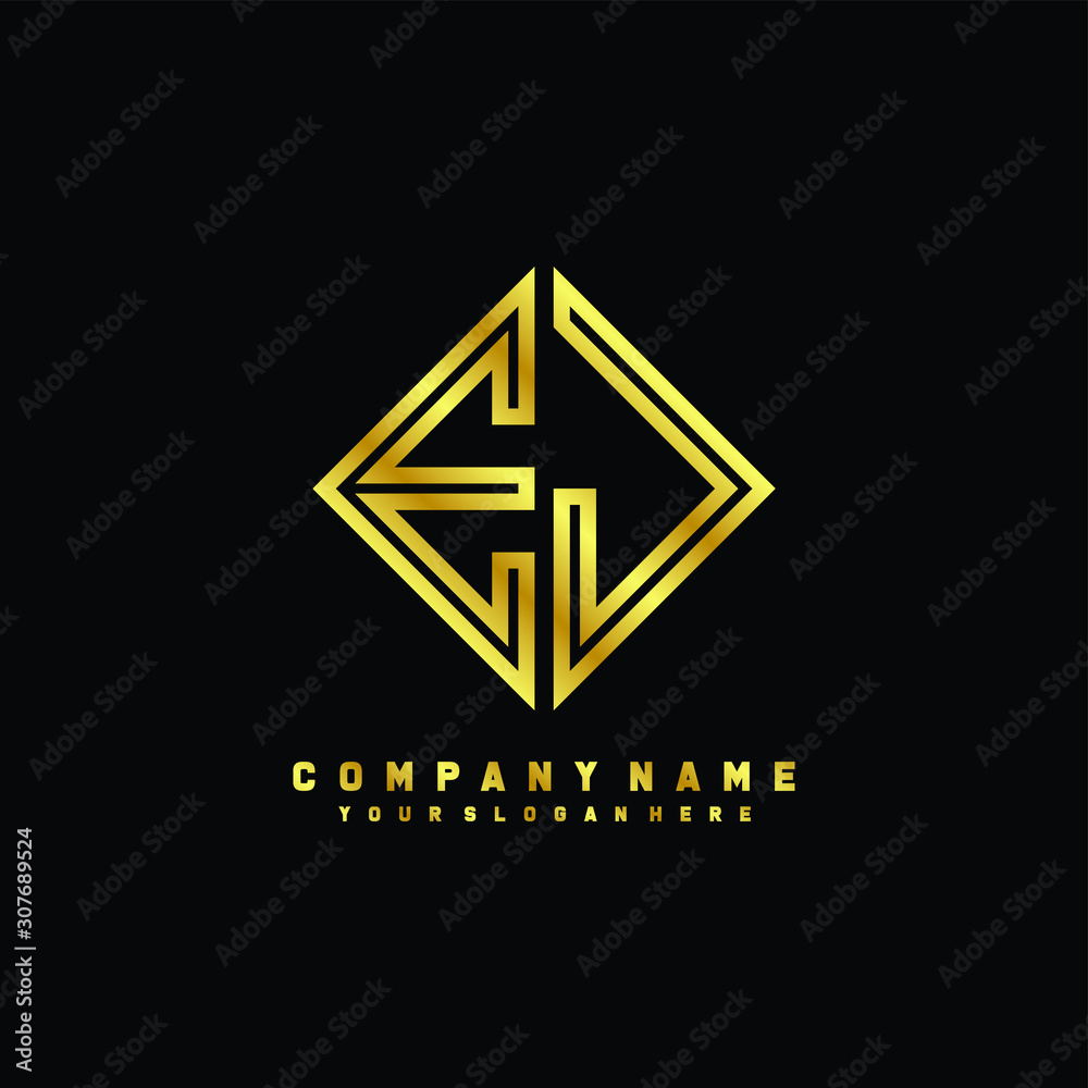EJ initial letter luxury gold line logo