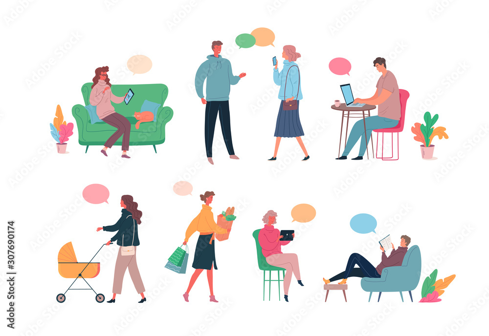 Different colourful cartoon people characters white isolated set Different colourful cartoon people characters white isolated set