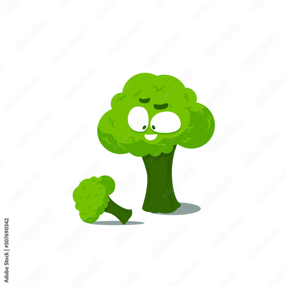 Φωτογραφία Funny and cute cartoon character of green broccoli with little kid of broccoli,