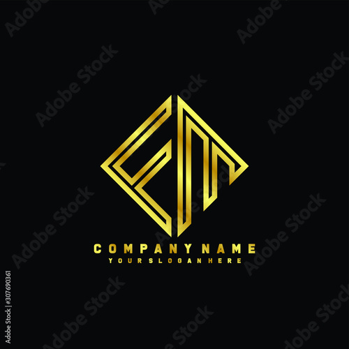 FM initial letter luxury gold line logo