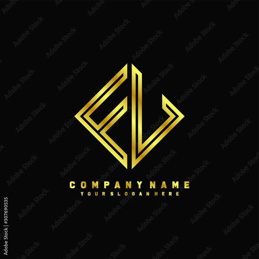 FU initial letter luxury gold line logo