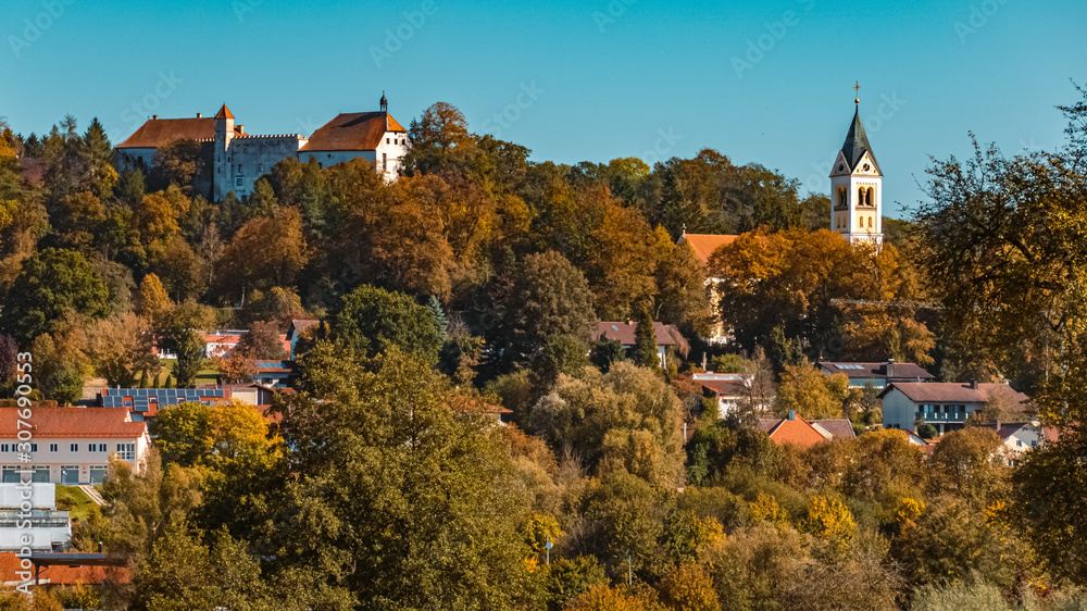 Beautiful view of Ortenburg, Bavaria, Germany with the church and the castle