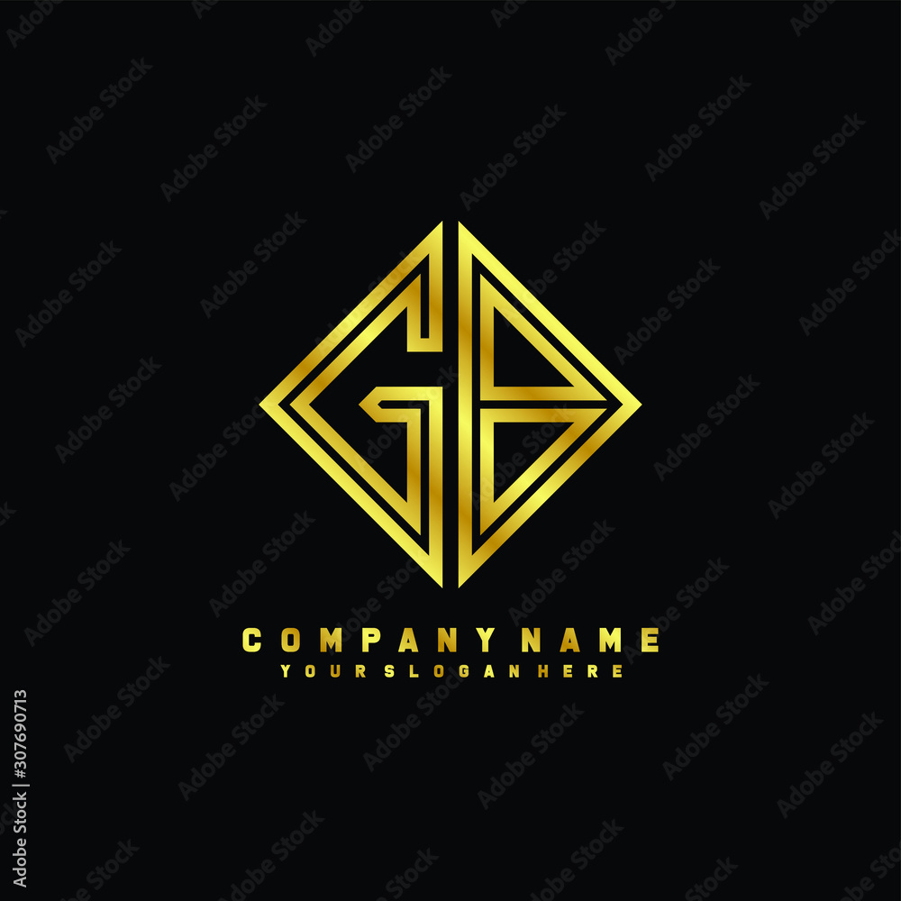 GB initial letter luxury gold line logo