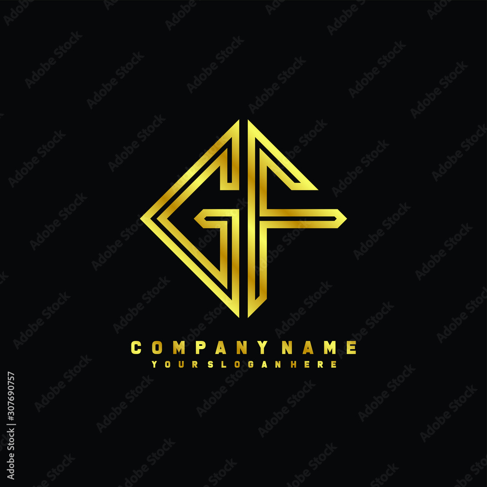 GF initial letter luxury gold line logo