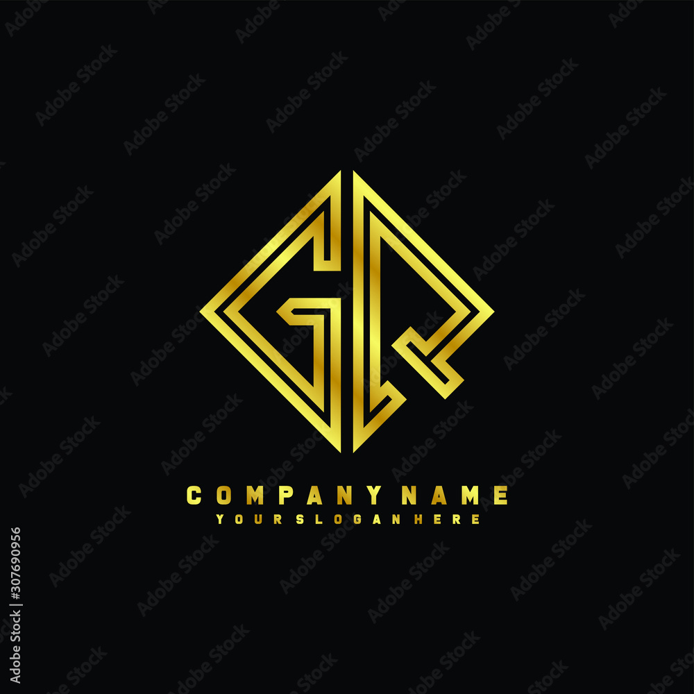 GQ initial letter luxury gold line logo