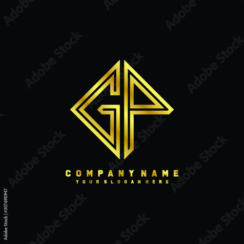 GP initial letter luxury gold line logo