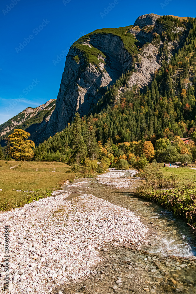 Beautiful alpine autumn or indian summer view at the famous Big Maple Ground, Tyrol, Austria