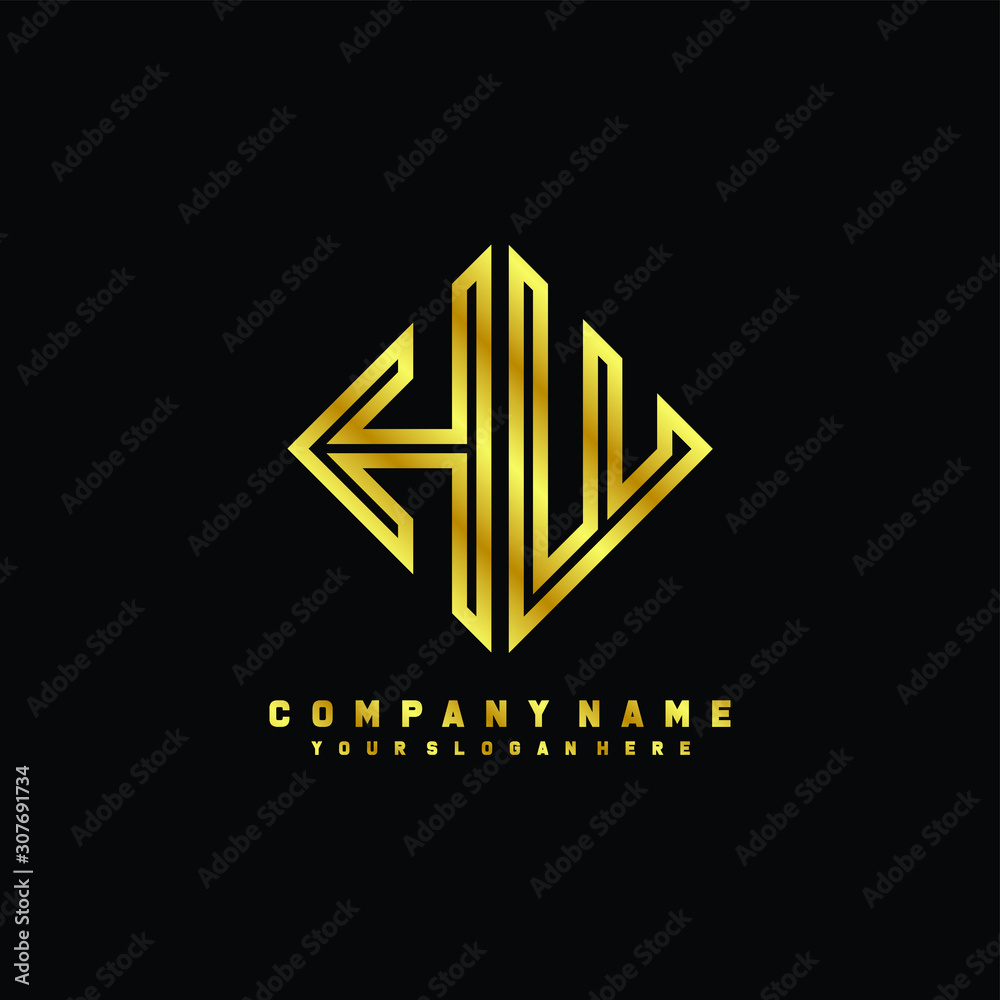 HW initial letter luxury gold line logo