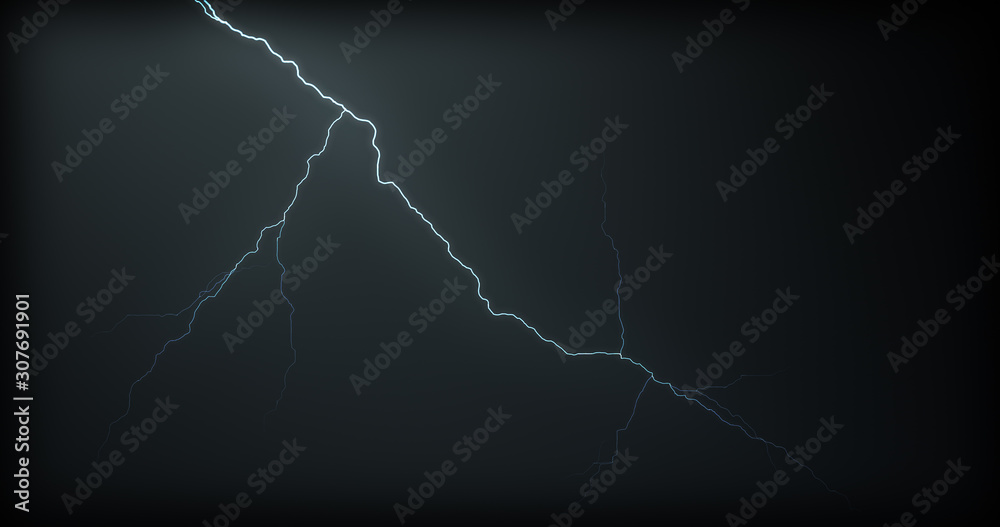 Lightning strikes on a black background with realistic reflections Lightning strikes on a black background with realistic reflections