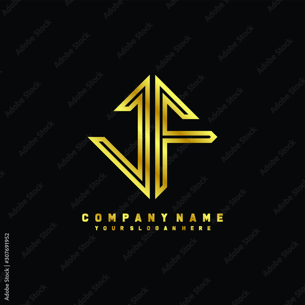 JF initial letter luxury gold line logo