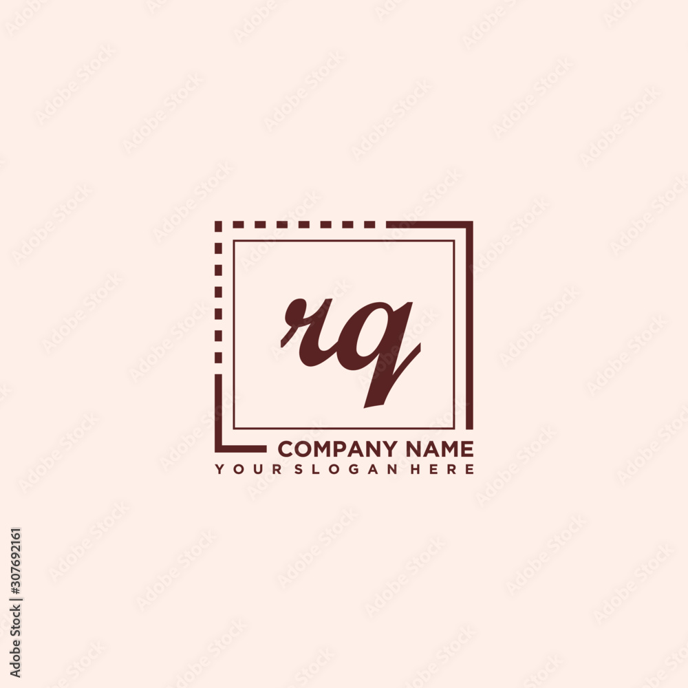 RQ Initial handwriting logo concept, with line box template vector