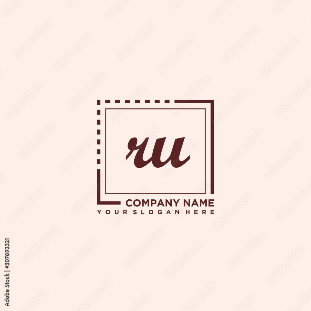 RU Initial handwriting logo concept, with line box template vector