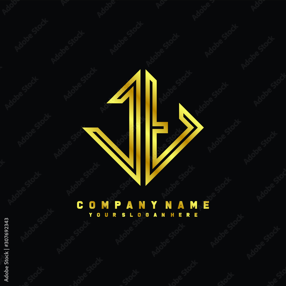 JT initial letter luxury gold line logo JT initial letter luxury gold line logo