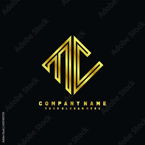 MC initial letter luxury gold line logo