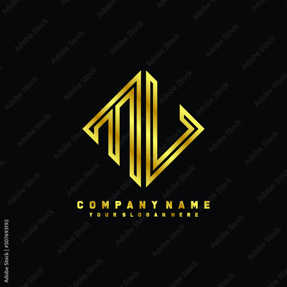 Fototapeta premium MU initial letter luxury gold line logo