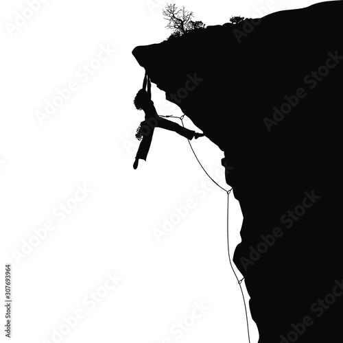 A vector silhouette of a female rock climber.