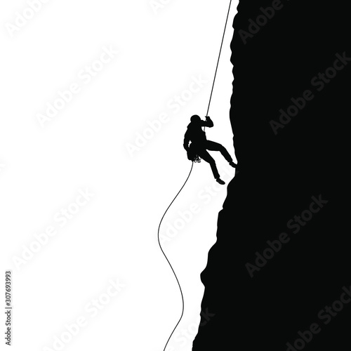 A vector silhouette of a female rock climber.