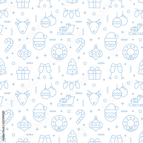 Christmas seamless pattern with line icons. Vector background.