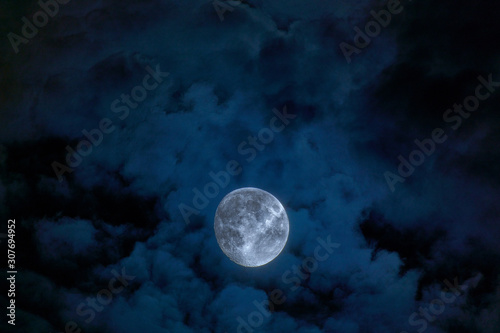 Bright Moon Earth satellite on the night sky