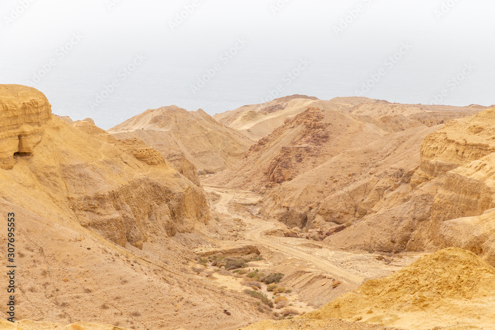 A hiking trail at the Wadi Mujib reserve. Jordan. A hiking trail at the Wadi Mujib reserve. Jordan.