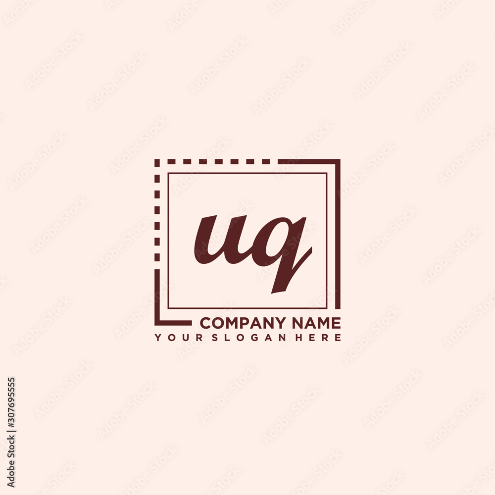 UQ Initial handwriting logo concept, with line box template vector