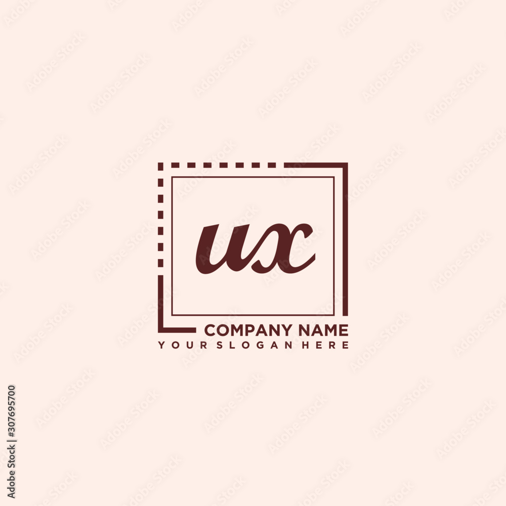 UX Initial handwriting logo concept, with line box template vector