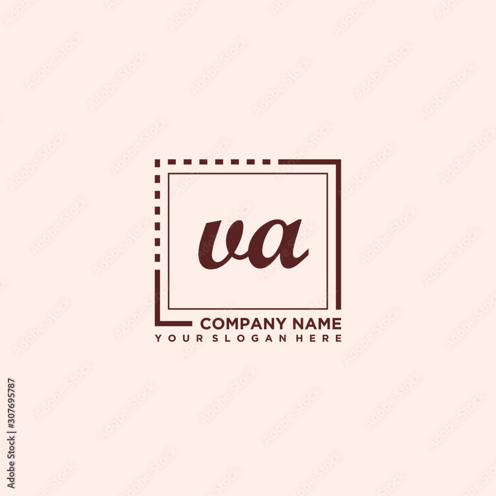 VA Initial handwriting logo concept, with line box template vector