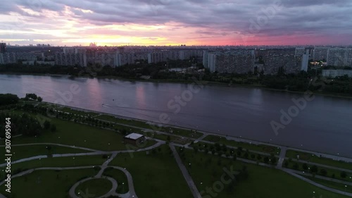 City and river view at dusk