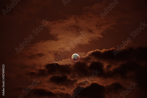 Bright Moon Earth satellite on the night sky