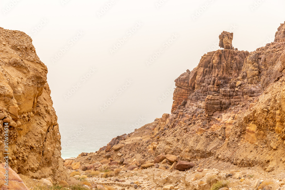 A hiking trail at the Wadi Mujib reserve. Jordan.