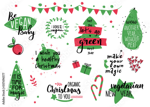 Christmas set for vegetarians. Vector illstration collection.