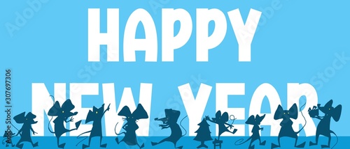 best new year poster with blue mice animals. text