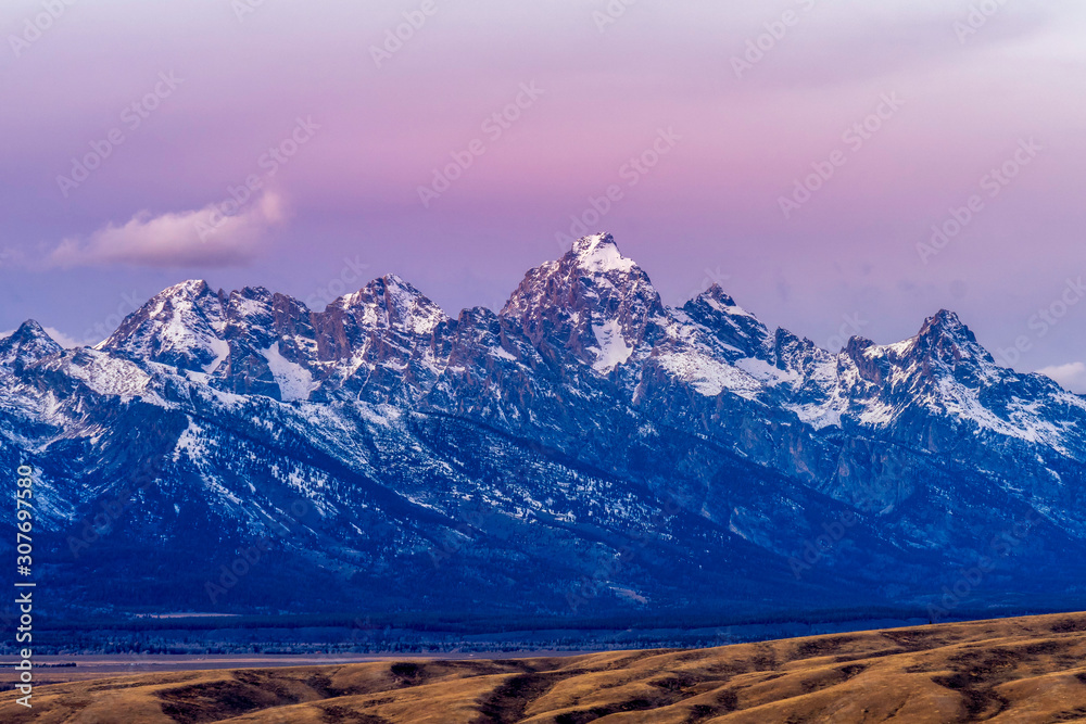 Magenta, Purple sunset over Mountains 