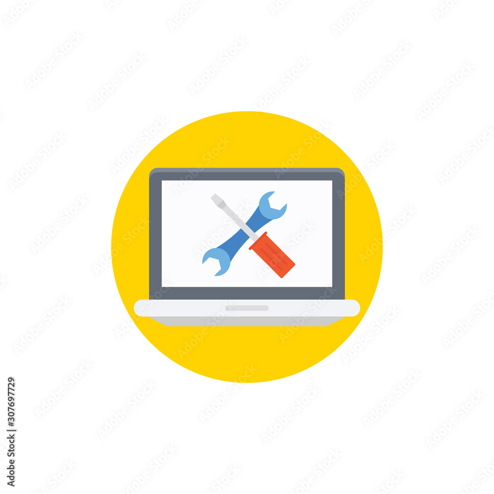Laptop Settings vector Illustration. flat icon style. Laptop Settings vector Illustration. flat icon style.