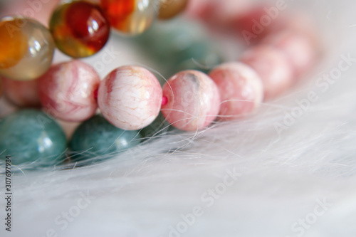 Jewelry with natural synthetic stone bracelet. Beautiful semiprecious stone beads