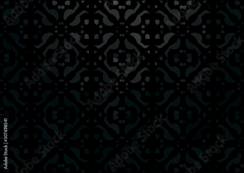 black vector background with floral ornament and overflow