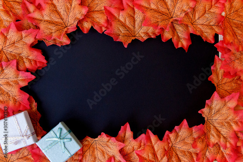 maple leaf and free space for text with black background.