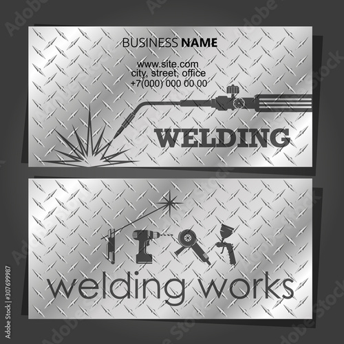 Business card for a welder with welding machine and tool