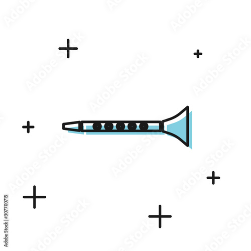 Black Clarinet icon isolated on white background. Musical instrument.  Vector Illustration
