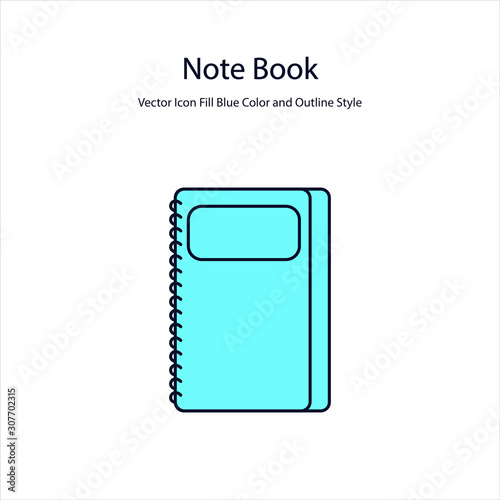 Note Book Vector Icon Fill Blue Color and Outline Style