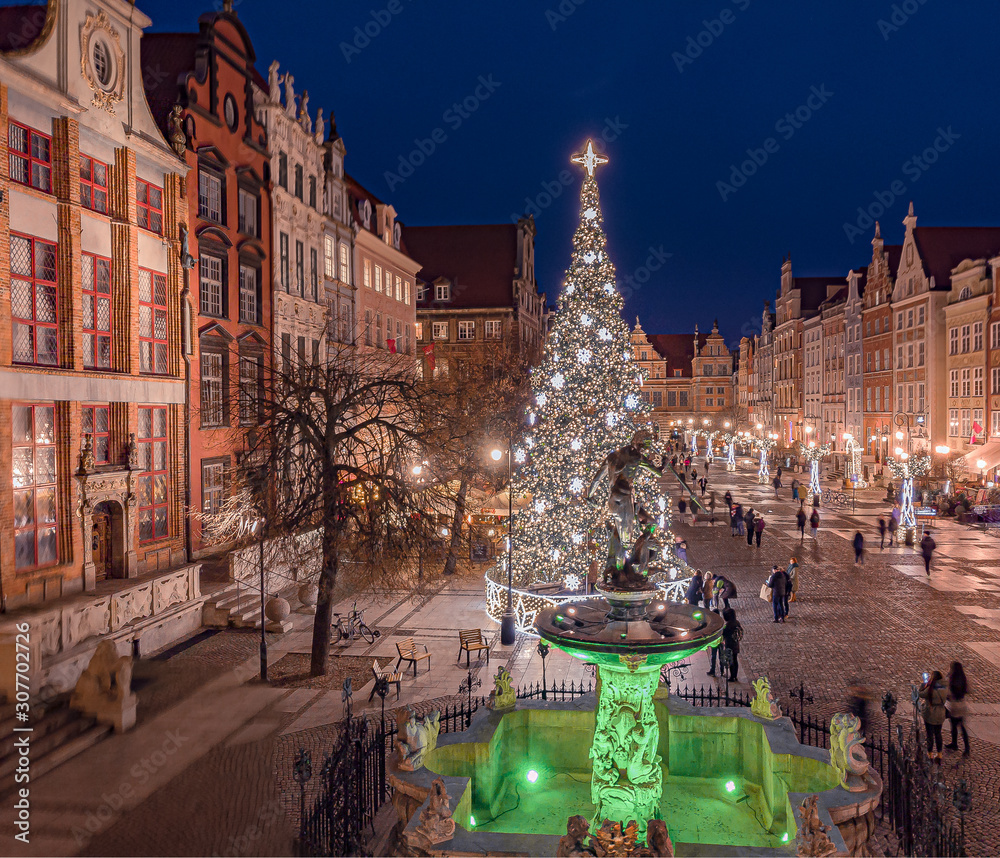 Fototapeta premium christmas tree in gdansk at night