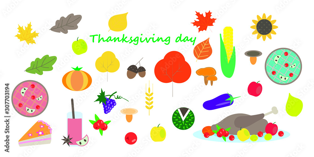 thanksgiving day elements vector illustration. set of thanksgiving stickers