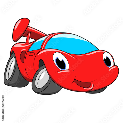 Cartoon red car. A race car on a white background.