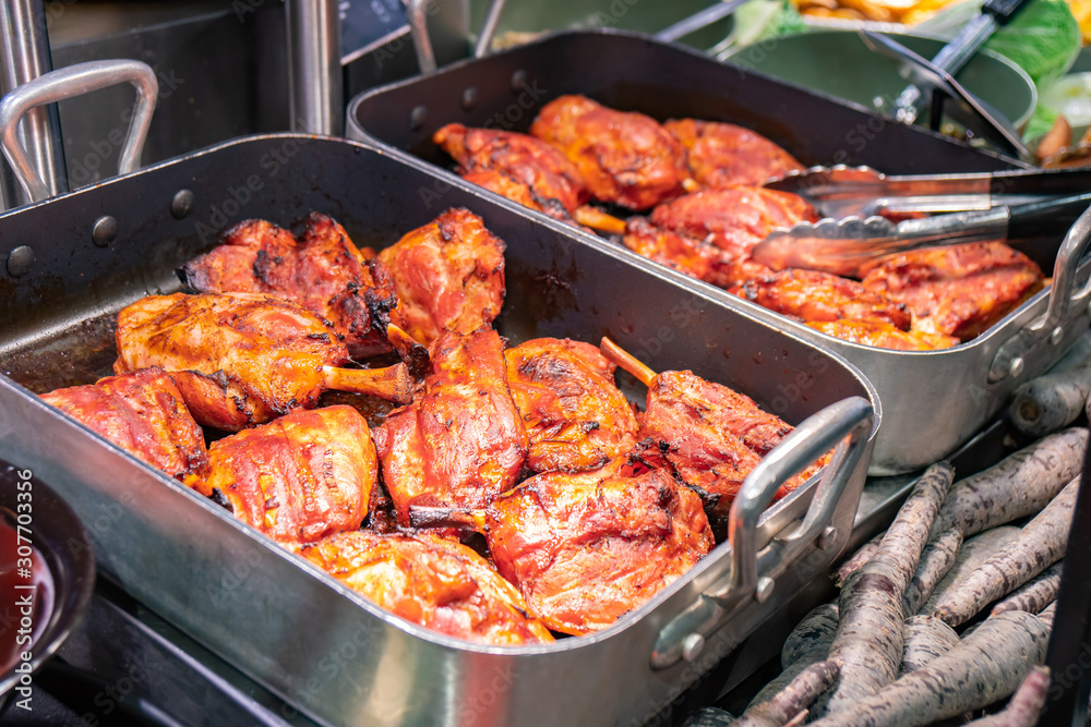 fresh fried meat with spices in a market fresh fried meat with spices in a market